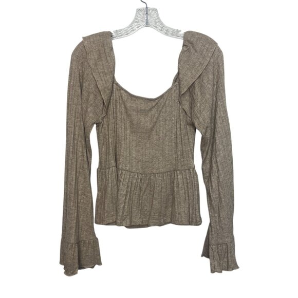 Peach Love California Ruffle Knit Sweater Top Womens Medium Tan New WOT - Picture 2 of 7